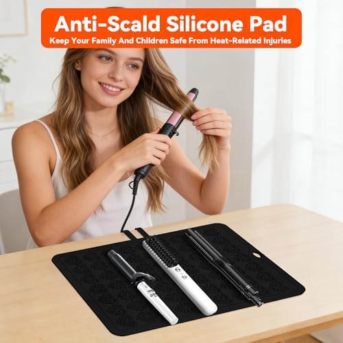 Large Silicone Heat Resistant Mat for Hair Tools with Heart Design, 15"x12" - Image 2
