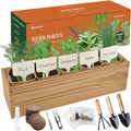 5 Herb Garden Planter Indoor with Wooden Box, Home Kitchen Seed Starter Kit Including Dill, Cilantro, Oregano, Sage, Chives, Birthday, Mothers Day, House Warming, Gardening Gifts for Women, Mom by ROOTCRAFT