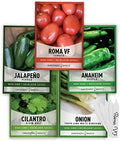 Gardeners Basics, Heirloom Salsa Growing Seed Packets, Roma VF Tomato, Jalapeno, Cilantro, Anaheim and Onion Seeds for Garden Non GMO 5 Free Plant Markers by GardenersBasics