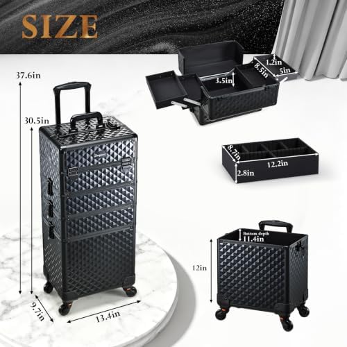 Stagaint Rolling Makeup Case 4 IN 1 Cosmetology Case on Wheels Salon Case - Image 5