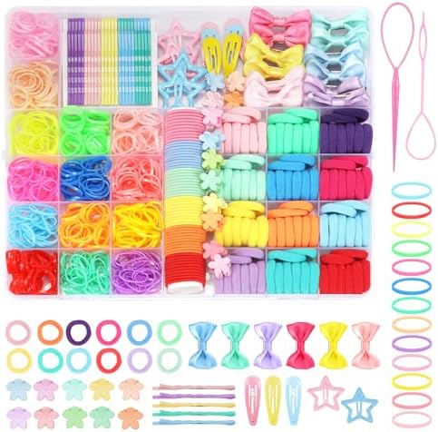 940Pcs Cotton Hair Accessories Set with Bow Clips, Rubber Bands, Elastic Holders, and Organizer Box for Girls and Toddlers by Nitelemn