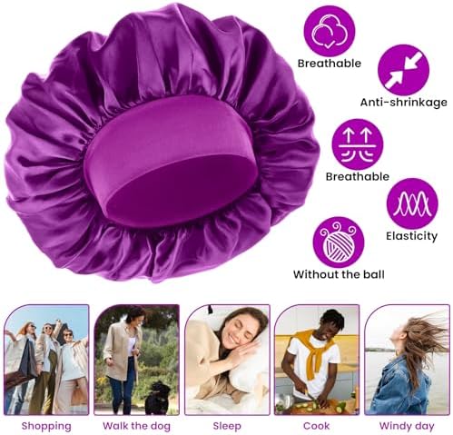 WLLHYF Silk Bonnet for Men, Satin Bonnet Elastic Band Silk Sleep Cap Soft Adjustable Hair Cap Hair Wrap for Women Sleeping - Image 2