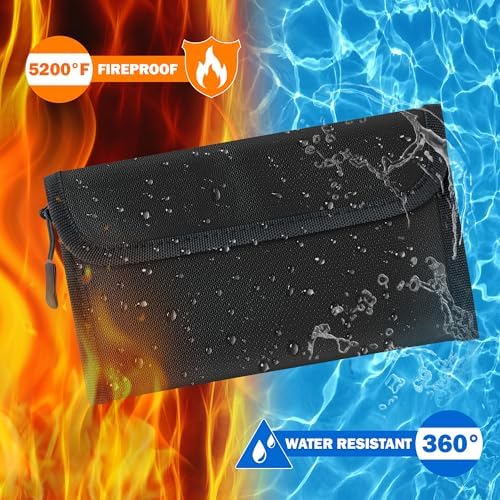 Fireproof Waterproof Document Bag - 5200°F Water Resistant Fire Proof Money Bag, 3 Layers of Heat Insulated Storage with Zipper, 7.9"x5" Portable Files Safe Pouch for Cash Passport (Black) - Image 4