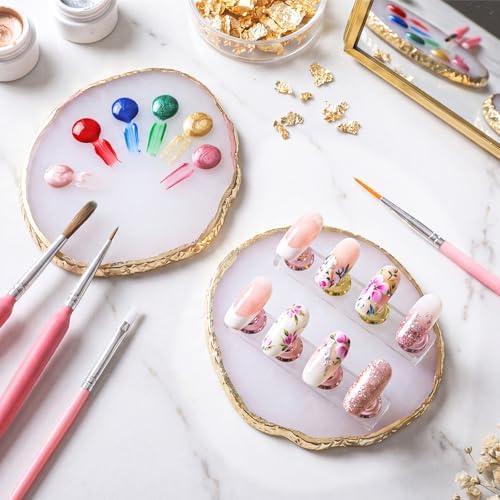 2 Pcs Resin Nail Art Palette, White Gold Edge Mixing Tray - Image 3