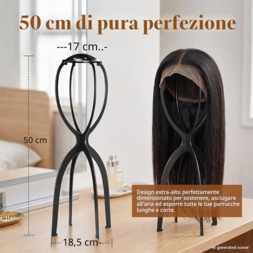 Dreamlover Wig Stand Tall 19.7 Inches for Long Wigs, Black, 3 Pack - Image 6