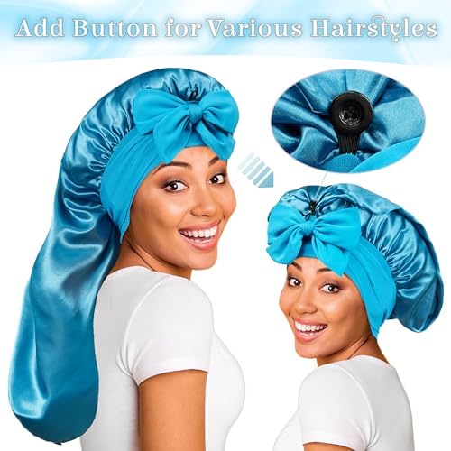 ROYBENS Long Bonnet for Braids Curly Hair Long Hair, Satin Bonnet with Tie - Image 3