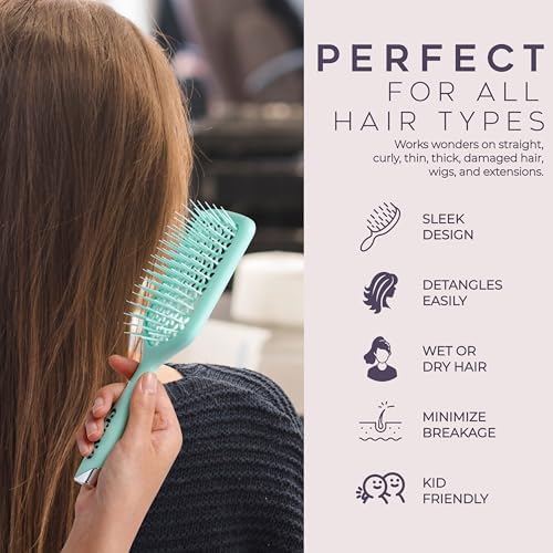 Crave Naturals Detangling Hair Brush - Lightweight Vented Cushion Curly hair brush with Gentle Bristles for Wet and Dry Hair - detangling brush for All Hair Types - Turquoise - Image 5