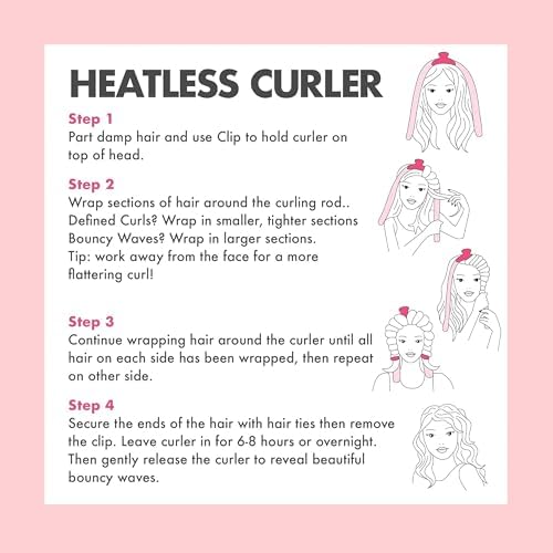 Pinkiou Heatless Hair Curler,Overnight Curls to Sleep In, Satin Velvet No Heat Curling Headband Rollers for Long Medium Hair, Heatless Curling Set with 2 Scrunchies ＆ Clip - Image 7