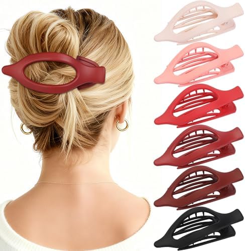 Flat Hair Clips for Women - 6 PCS French Flat Claw Clips Medium Hair Clips for Girls Large Hair Claw Clips for Thick or Thin Hair Strong Hold No Slip Hair Accessories for women (Red) by Unknown