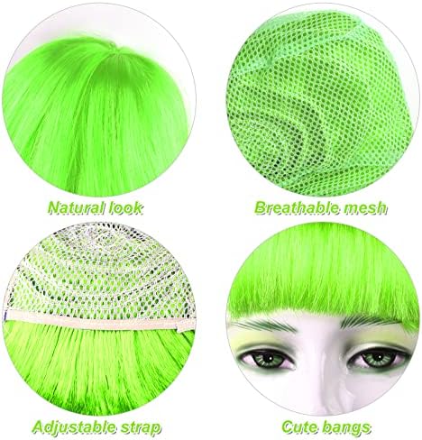 MIAHART Green Short Bob Wig and Sunglass Set, Neon Colored Wigs Sunglass Pack Costume Colorful Cosplay Wigs Daily Party Hairpieces for Bachelorette Neon Party Favors Halloween Decorations Supplies - Image 3
