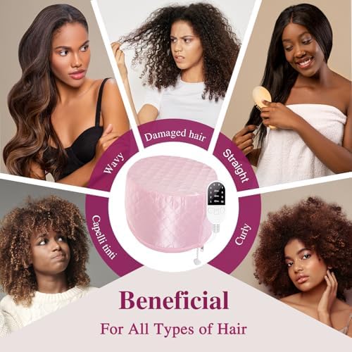 Heat Cap for Deep Conditioning: 10-Level Heats Up Quickly 3 Time Settings Hair Steamer for Natural Hair Home Use Thermal Steam Cap for Black Hair Portable Heating Caps Pink - Image 6