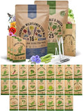 16 Perennial Wildflower & 25 Winter Vegetable & Greens Seeds Variety Pack Bundle, 127,675+ Non-GMO Heirloom Garden Seeds for Planting Vegetable & Flowers for Indoor & Outdoor Gardening by OrganoRepublic