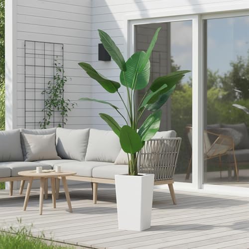 Garvee 4.8FT Artificial Banana Tree, Fake Potted Tropical Tree, Decorative Evergreen Tropical Plant with White Tall Planter for Living Room Entryway Porch Office - Image 3