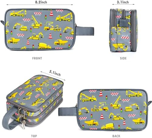 Kids Toiletry Bag for Boys, Travel Toiletry Bag for Little Young Boys Waterproof Hanging Wash Bag Toddler Traveling Toiletries, Construction Grey - Image 2