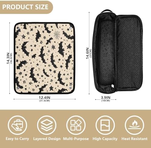 Hair Tools Travel Bag with Heat Resistant Mat 2-in-1 Hot Tools Travel Bag Organizer Flat Curling Iron Travel Case for Straightener White Halloween Bats Stars - Image 4