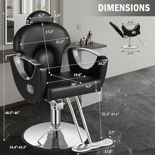 Salon Chair for Hair Stylist, Reclining Barber Salon Chair Styling Chair - Image 3