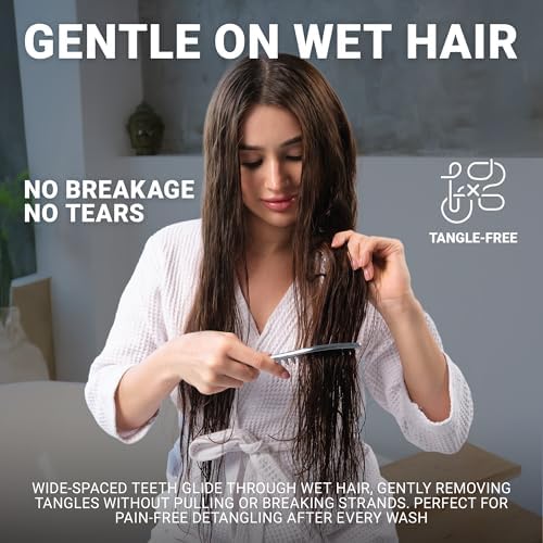 Janeke Wave Comb – Wide Tooth Detangling Comb for Wet & Curly Hair – Heat-Resistant, Anti-Static, Gentle on Scalp – Made in Italy Professional Hair Tool (Silver) - Image 3
