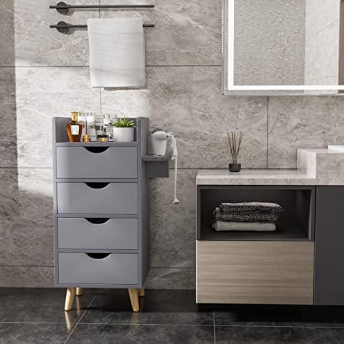 OmySalon Salon Station, 4 -Layer Beauty Barber Salon Styling Station Organizer Equipment, Hair Stylist Storage Cabinet with 2 Hair Dryer Holders, 4 Drawers and Raised Table Legs, Grey - Image 2