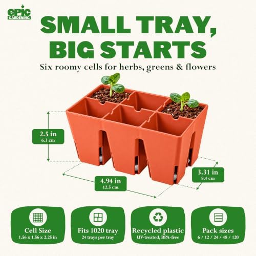 Epic Gardening 6-Cell Seed Starter Tray - 24 Trays - Terracotta - Image 7