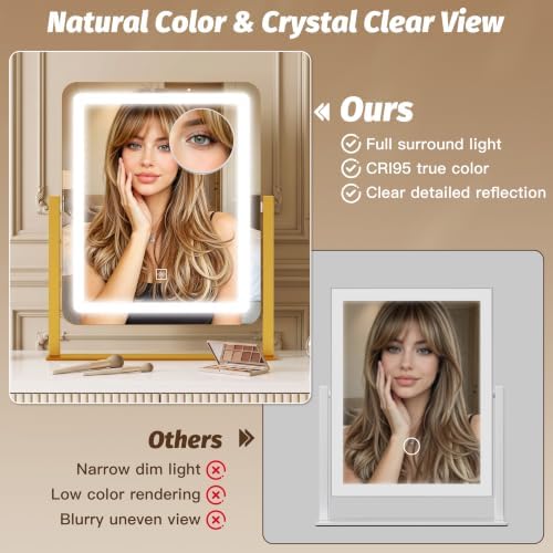 CraftCraze Makeup Mirror with Lights Vanity Mirror Dimmable|15"x13" Gold - Image 6