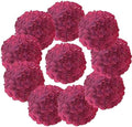Silk Hydrangea Heads with Stems Artificial Flowers Heads for Home Wedding Decor,Pack of 10 (Fuschia) by LUSHIDIArtificialFlowers