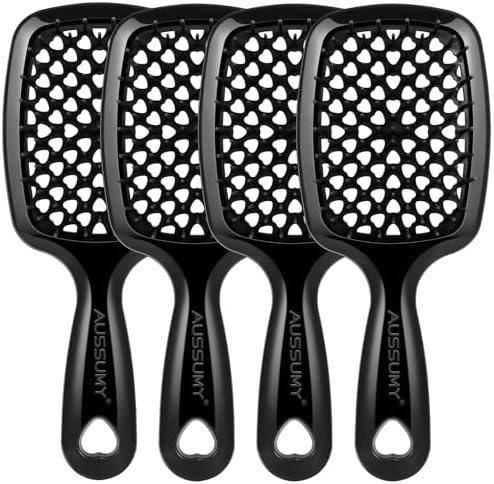 4 Pack Vented Detangling Hair Brush - Detangler Hairbrush with Soft Bristles for Effortless Tangle Free - Ideal for Wet Dry or Curly Damaged Hair for Women Men Kids by Aussumy