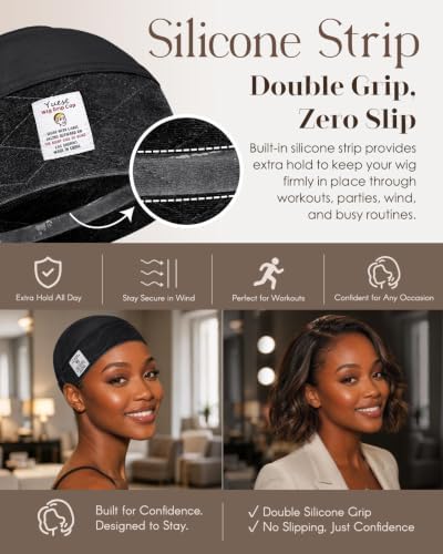 Wide Wig Grip Cap for Women Non Slip, 2-in-1 Breathable Wig Gripper Band, Comfort Fit Wig Caps for Lace Front Wigs, Black, 1 Piece - Image 3