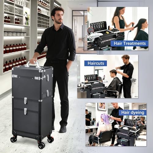 Yueieoun Salon Cart with 4 Drawers, Hair Stylist Cart with Wheels Portable Salon Station with Worktop Tray, Rolling Makeup Train Case Cosmetology Case for Barbering or Hairstyling Service - Image 6
