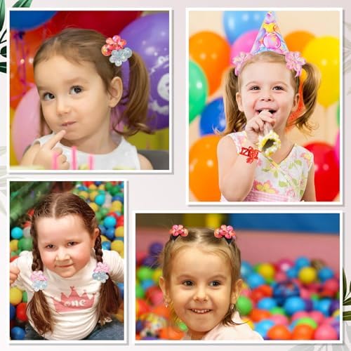 24PCS Ball Charm Hair Ties for Little Girls, Camellia Bubble Ponytail Holders Elastic Bands Hair Accessories for Kids Children Girls(6 Colors) - Image 6