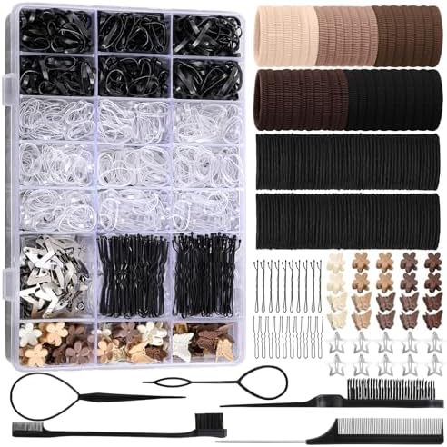 Black Hair Accessories for Girls, 1705 Pcs Elastic Hair Bands Hair Ties with Hair Clips Hair Tail Tools, Girls Hair Accessories for Toddler Girl Women by auroray