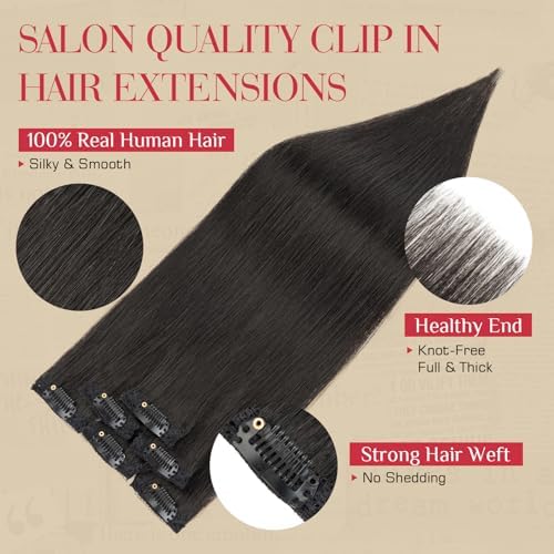 Rich Choices Real Human Hair Clip In Extensions-6 Pcs Single Clip Design-100% Remy Hairs Invisible Clip in Extensions for Thin Short Hair-Seamless Hairpieces for Women/Men-10 Inches #1B Natural Black - Image 3