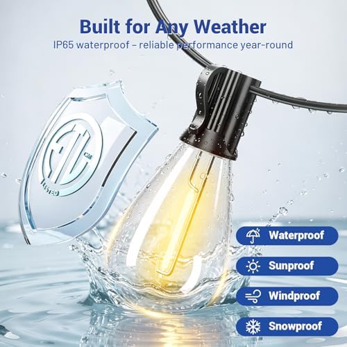 200FT Outdoor String Lights with Remote & Dimmable, 72+2 Shatterproof Waterproof Bulbs, Dimmable Outside Hanging Patio Lights for Backyard, Porch, Deck, Garden 2700K Warm White - Image 3