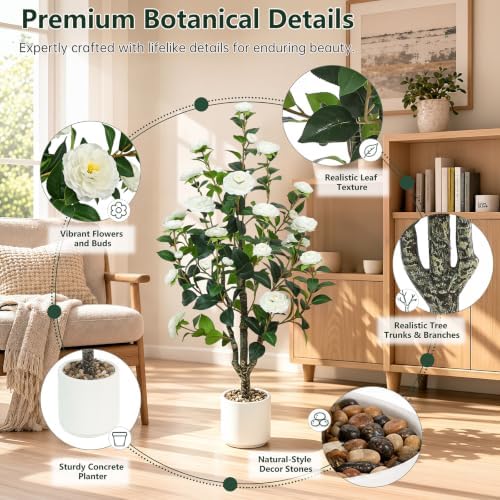 UPBUD Artificial Camellia Tree 2 Pack, 43.3" Tall Fake Camellia Plant - Image 4