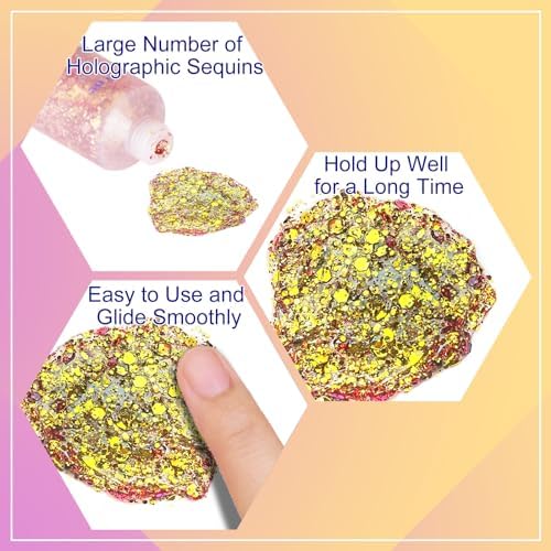 MEICOLY Chameleon Gold Hair Glitter,Halloween Mardi Gras Outfit for Women,Color Changing Game Day Spirit Day Wear Face Glitter,Self-Adhesive Chunky Holographic Body Glitter for Concert Clubbing - Image 4