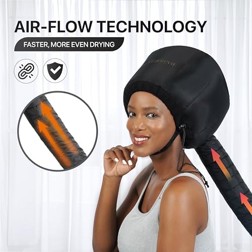 Hooded Hair Dryer Attachment w/A Headband Integrated That Reduces Heat Around Ears & Neck - Hair Dryer Hooded Diffuser Cap for Curly, Speeds Up Drying Time, Deep Conditioning At Home - Portable, Large - Image 3
