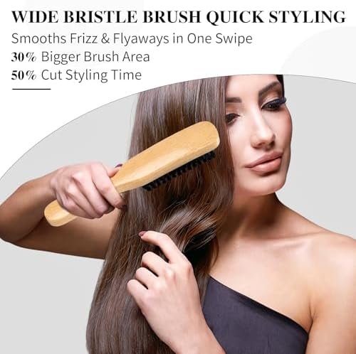 4Pcs Boar Bristle Slick Back Hair Brush Set, Soft Bristle Tames Flyaways, Frizz Shine, Gentle on Fine Hair & Scalp, with Rat Tail Comb & Edge Control for Sleek Ponytails, Buns, Teasing, Women Men Kids - Image 3