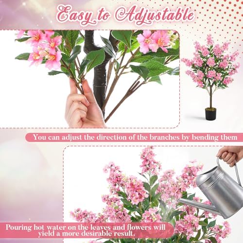 Thiccywoov 1 Pack 3.3 ft Artificial Pink Crape Myrtle Tree Plant - Image 6