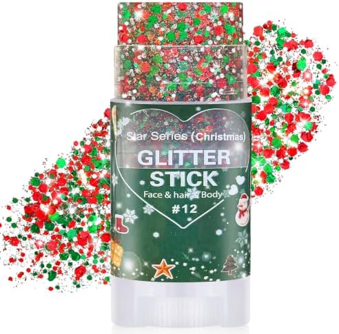 Christmas Hair Glitter Stick,Red and Green Silver Face Body Glitter Makeup,Waterproof Christmas Outfits for Women, Stocking Stuffers Sparkling Party Gift for Girls,Chunky Glitter Makeup by PaminifyBeautyMakeup