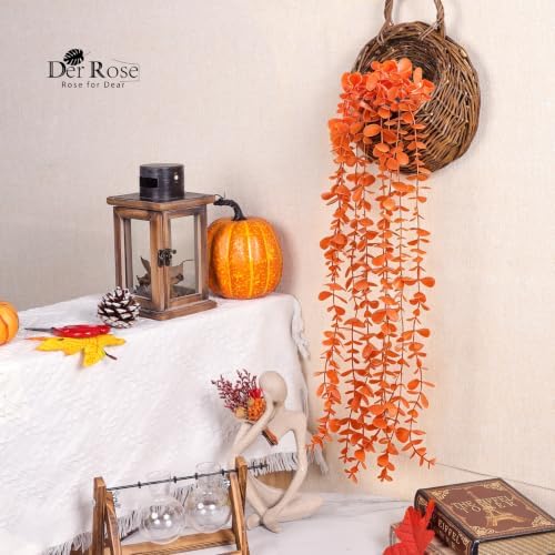Der Rose 1Pcs Fake Fall Plants Hanging Orange Artificial Potted Faux Eucalyptus Plant Decorations for Fall Thanksgiving Bathroom Table Centerpiece Wall Kitchen Room Decor Indoor and Outdoor - Image 6