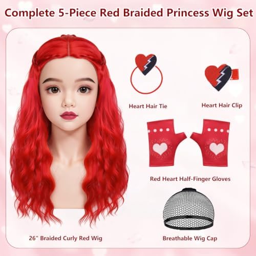 Mildiso 5pcs Kids Red Braided Princess Wig Girls Halloween Costume M153 - Image 3