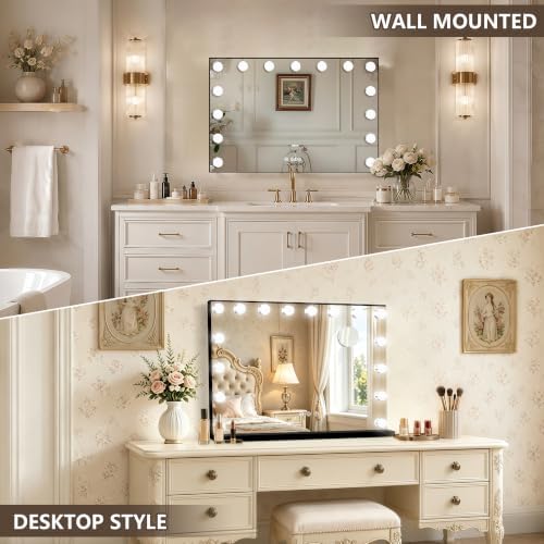 Ratsamee Black Hollywood Vanity Mirror with Lights, 17 Dimmable Bulbs, 3 Color Lights,Make Up Lighted Mirror, Aluminum Metal Frame, USB Charging Port（26" x 20"） - Image 4