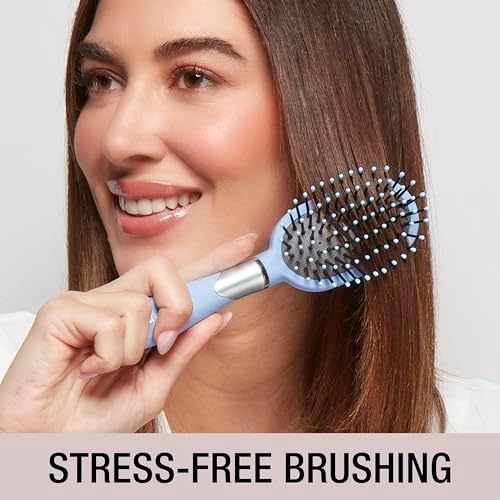 Conair Velvet Touch oval cushion hair brush - Travel Hairbrush- Detangling - ideal for curly or straight styles - detangler brushes - women or men - Sky Blue - Image 6