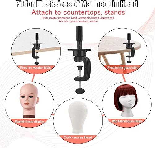 Teenitor Wig Mannequin Head Stand, 2 Pack Cosmetology Manikin Stand Mannequin Head Holder Clamp Black Wig Stand Holder - Image 5