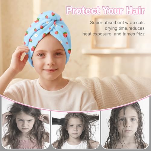 Microfiber Hair Towel Wrap for Kids Hair Drying Towel Wrap with Button 2 Pack Wet Hair Towel Wrap Head Towels Wrap for Girls - Image 6