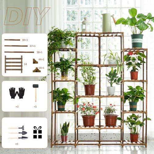 Plant Stand Indoor Outdoor, 14 Tiered Plant Shelf Wood Plant Rack - Image 6