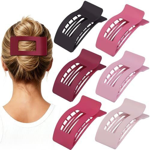 French Flat Hair Clips for Women 6pcs Hair Claw Clips for Thick or Thin Hair Matte Claw Clips for Girls Barrettes Non-Slip Strong Hold Hair Accessories for Women (Pink Purle) - Image 7