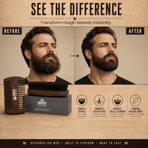 Smooth Viking - Beard Brush for Men Beard Kit for Men, Natural Boar Bristle - Image 5