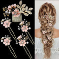5 PCS Bridal Flower Wedding Hair Pins Crystal Pearl Hair Clips Headpiece Gold Wedding Hair Accessories Jewelry with Rhinestone for Brides Bridesmaids Women Girls Updo(Cherry Blossoms Pink) by LAPOHI