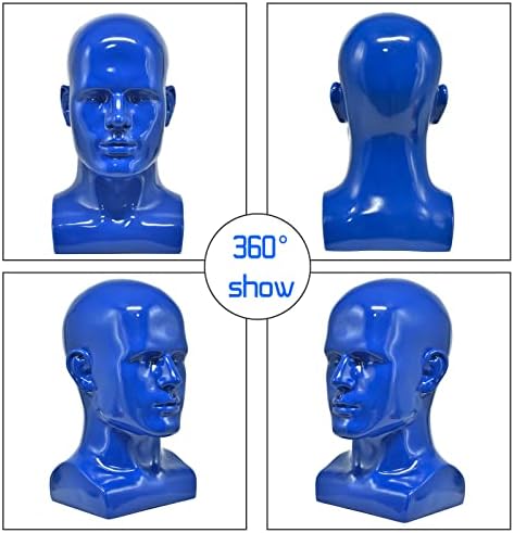 FanLin Male Mannequin Head Professional Manikin Head for Display Wigs Hats Headphone Mask Sunglasses Jewelry and Scravat Display Stand (Bright Blue) - Image 3