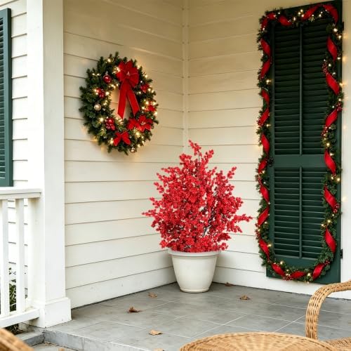 33 Inch Artificial Red Berry Potted Plant, Tall Faux Berry Bush Christmas Floor Decor for Front Porch, Entryway, Living Room, Fireplace Indoor Farmhouse Holiday Decoration - Image 7